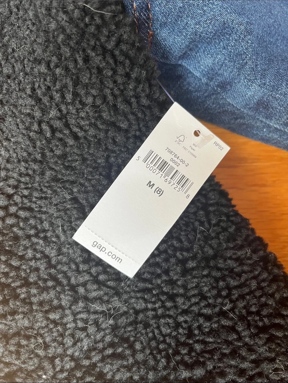 Kids Gap Denim Jacket with Black Sherpa Hood and Sleeves Size Medium 8